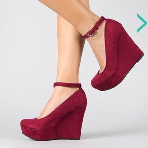 Faux Suede Strap Wedges